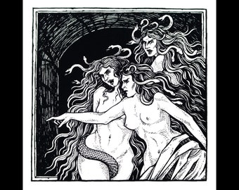 Stampa artistica "Erinni" - illustrazione in bianco e nero