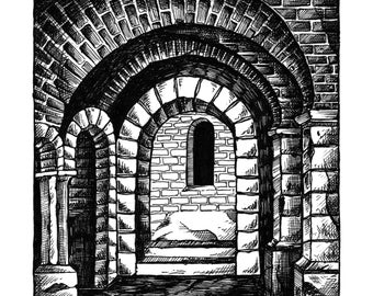 Original drawing "The Crypt" -  inktober 2021 piece no. 18 - ink illustration in black and white