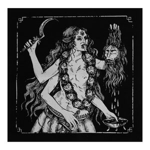 Screen printed backpatch &quot;Kali&quot; - silver ink on black canvas