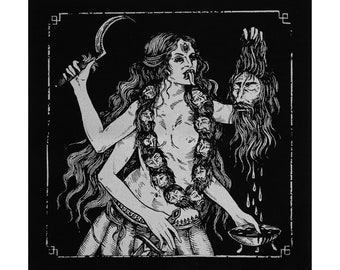 Screen printed backpatch "Kali" - silver ink on black canvas