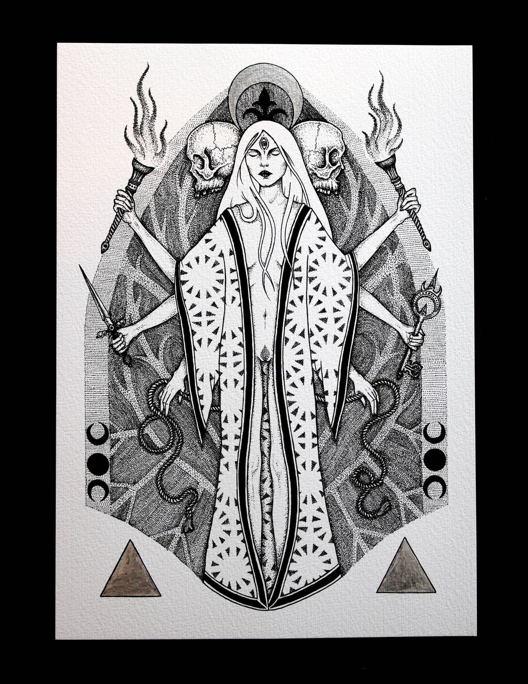 Hecate Art Print With Hand Embellished Silver Highlights Illustration