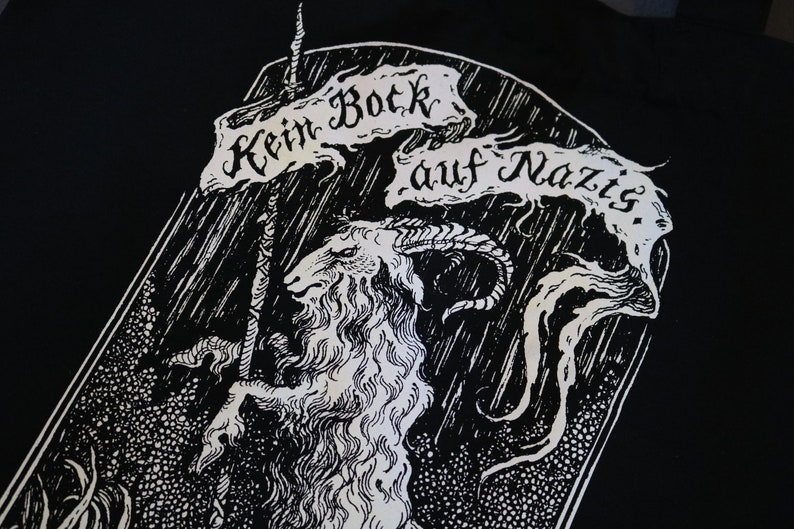 Kein Bock auf Nazis Screen Printed Tote Bag white print on black organic cotton bag image 4