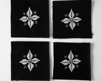 Skull flower - screen printed patch with silver ink on black canvas, 7 x7 cm.