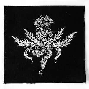 Thistle and Snake - screen printed patch