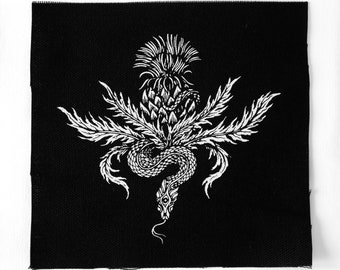 Thistle and Snake - screen printed patch
