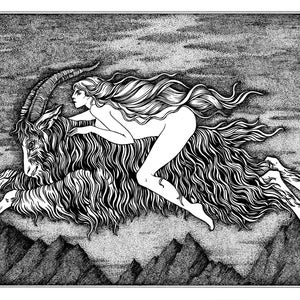 Fine Art Print "Hexenritt" - "Witches' Flight" illustration in black and white.