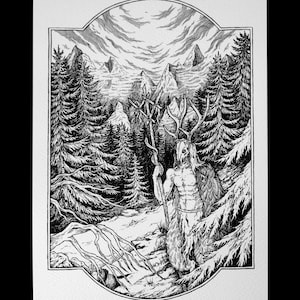 Cernunnos - art print - black and white - Din A4