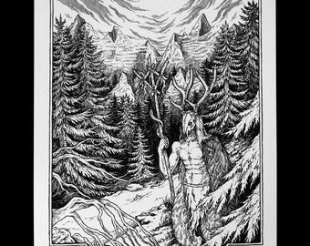 Cernunnos - art print - black and white - Din A4