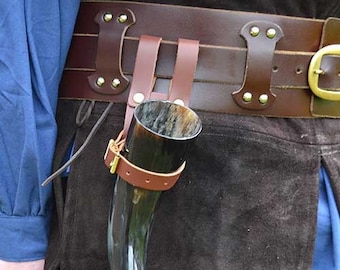 Buckled Horn Holder - Belt Loop - Brown - Vikings & Festivals