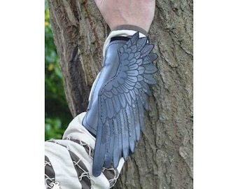 Raven Wing Bracers - Leather Vambracers for LARP, Cosplay, Ren Faire