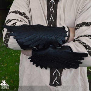 Raven Wing Bracers - Leather Vambracers for LARP, Cosplay, Ren Faire