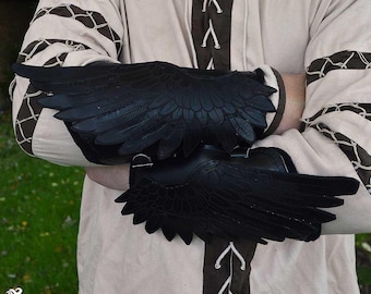 Raven Wing Bracers - Leather Vambracers for LARP, Cosplay, Ren Faire