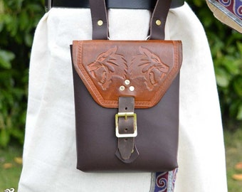 Corym Wolf A6 Leather Pouch - Brown - Larp, Cosplay and Medieval Costume