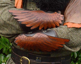Eagle Wing Bracers - Leather Vambracers for LARP, Cosplay, Ren Faire