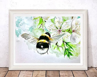 Bee painting-Original Watercolor and prints Wall Art,Bumble Bee watercolor ,Home Decor,Art Collector,Bee Print,Art buyer