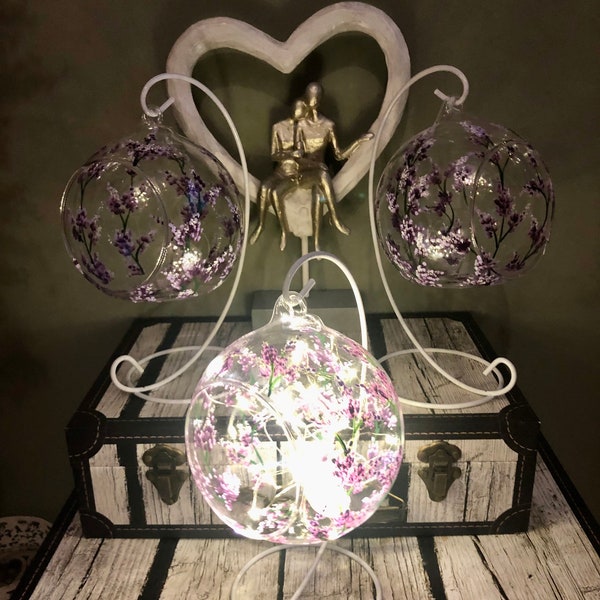 Tea Light Holder & Stand - Hand Painted-Lavender-Glass Bauble/candle holder/gifts for her/home decor/Christmas gifts/candle gift/purple gift