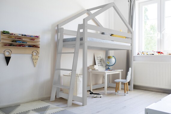 Single Bed On Mezzanine For Kids Talo D10 Painted In Gray