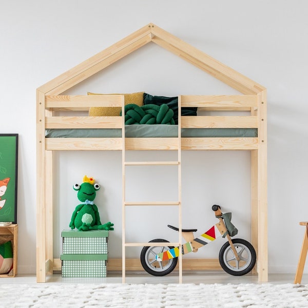 Lit simple sur mezzanine pour enfants - TALO D13 - Naturel ou peint