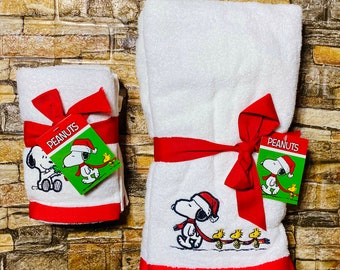 Set aus 2 Snoopy Woodstock Merry Christmas Holidays Handtücher.