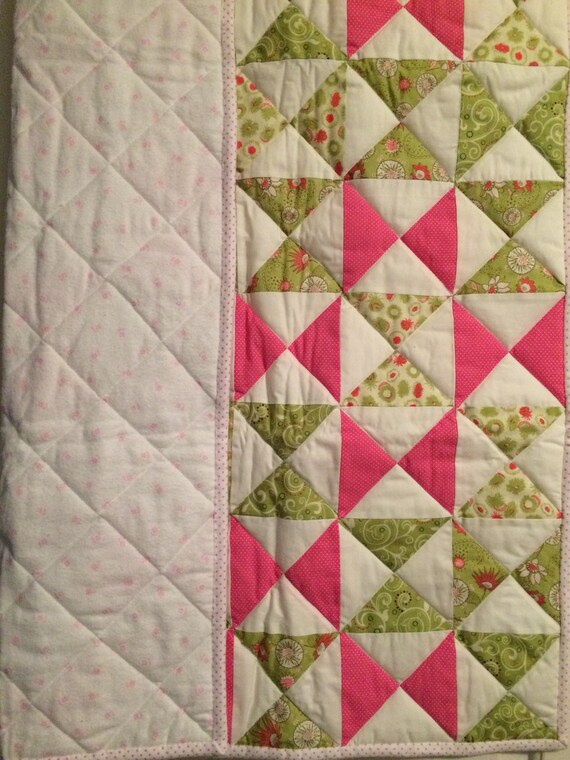 Modern Baby Girl Quilt Toddler Little Bedding Blanket Lime Green Hot Pink Polkadots