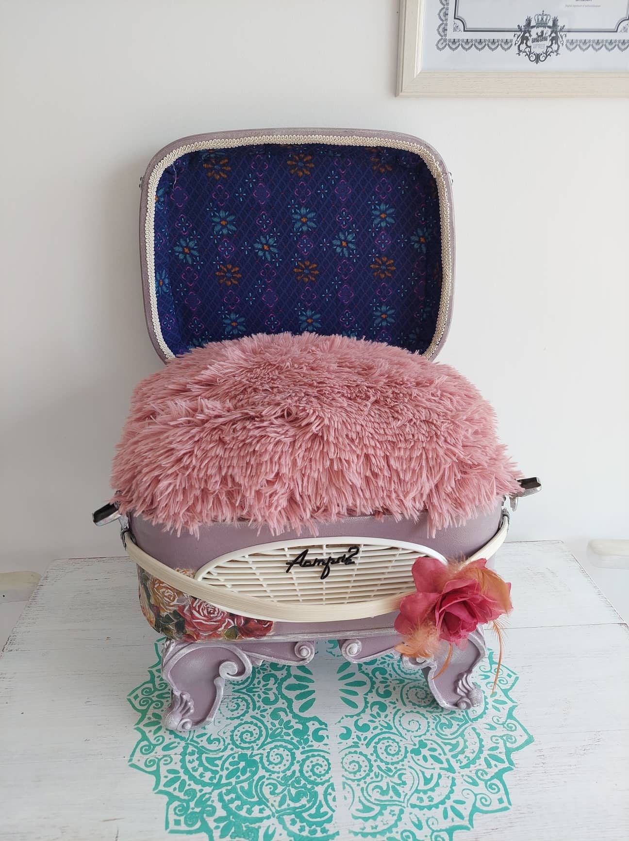 pet cat house, pet house, vintage cat house, purple pet bed, home decor, boho decor, wooden pet bed . small pet bed