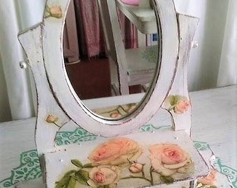 French Vintage Vanity Mirror with Jewelry Box