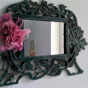 Vintage mirror, vintage frame, framed mirror, wood carved mirror, wood carved frame, green framed mirror, antique mirror, green boho mirror