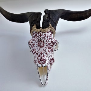 Goat skull,Goat big horns, hand painted and decorated Goat skull,animal skull, home skull decor, Boho home decor
