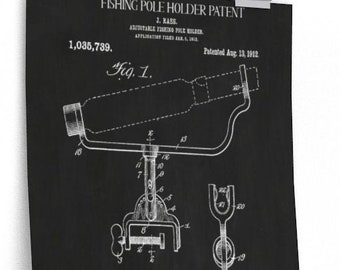FISHING POLE HOLDER Patent Print - Fishing Tackle Art, Father's Day Gift, For Him, Man Cave Decor