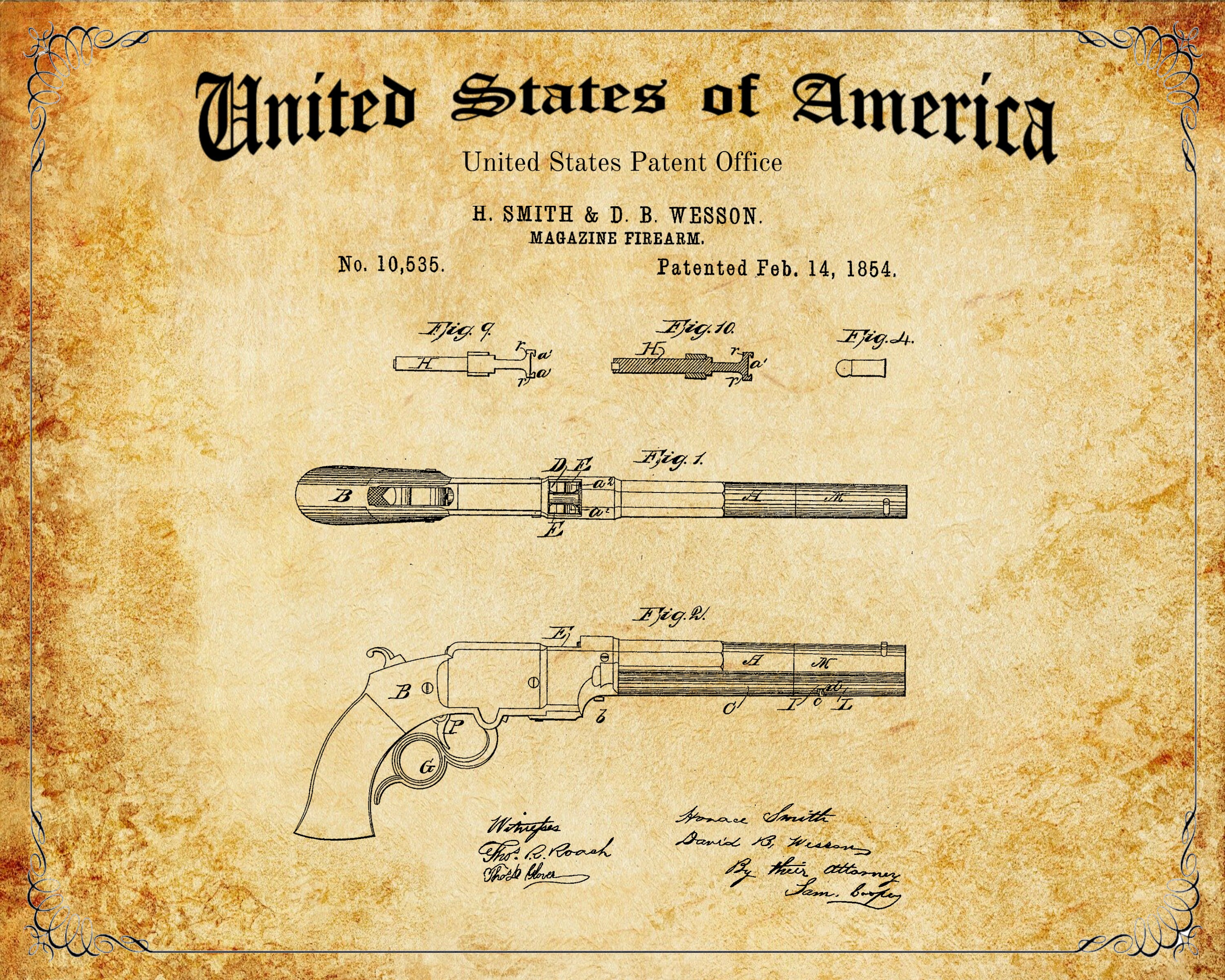 Antique Smith and Wesson GUN PATENT ART Digital Download Etsy