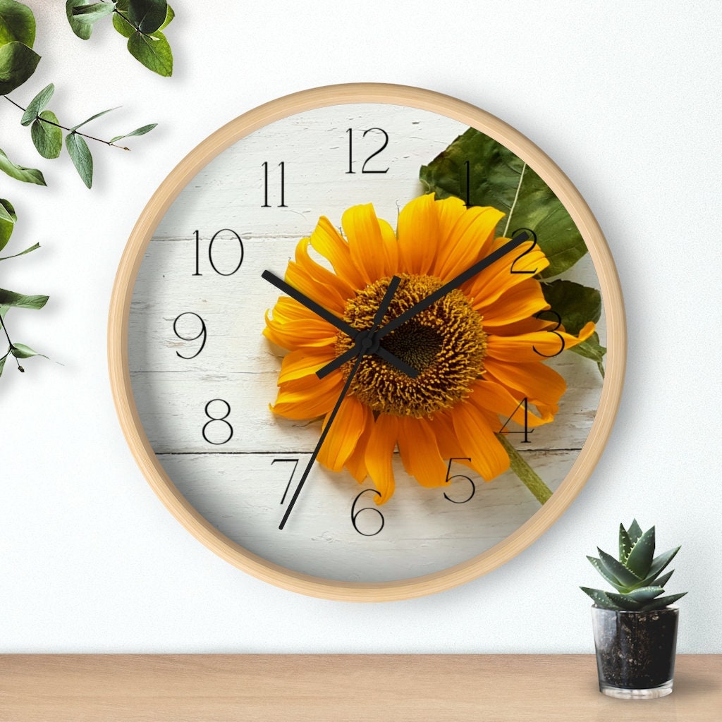 Sunflower on Beadboard Nature Inspired Wall Clock Etsy