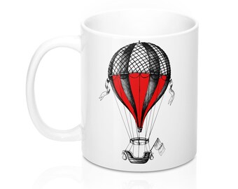 STEAMPUNK AIR BALLOON Mug - Victorian Art, Steampunk Art, Coffee Mug, Red Balloon