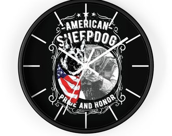 Patriotic Sheep Dog Man Cave Wall Clock