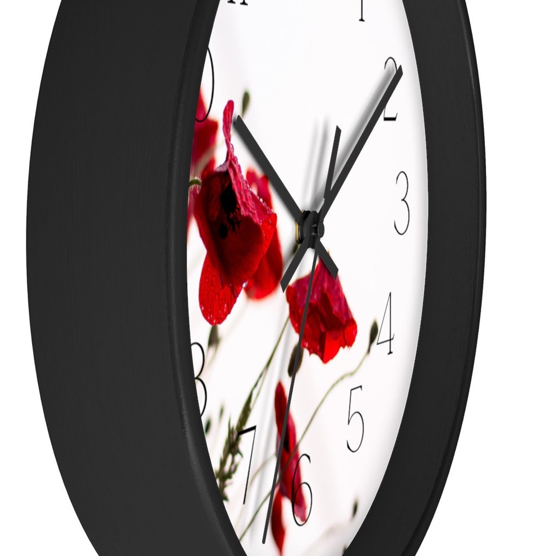 Deep Red Poppies Minimalist Wall Clock Etsy