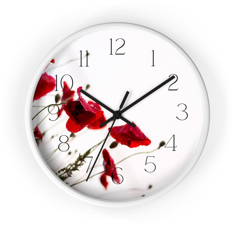 Deep Red Poppies Minimalist Wall Clock Etsy