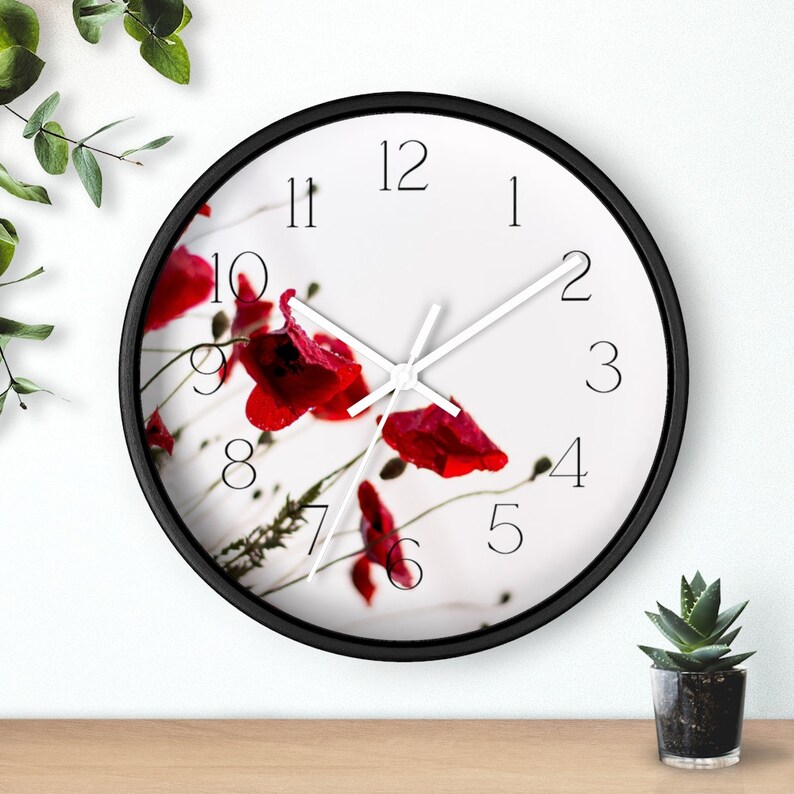 Deep Red Poppies Minimalist Wall Clock Etsy
