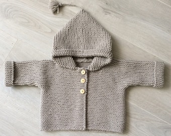 Veste à capuche, manteau bébé, veste bébé, pure laine, 100% Mérinos, gilet bébé, manteau à capuche, tricoté à la main, burnous fait main