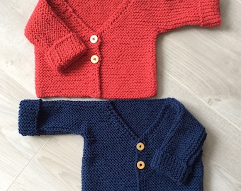 Gilet bébé en coton, cardigan bébé 100% coton, brassière bébé, tricoté à la main