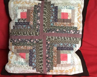 Cojín, cojín patchwork "cabaña de troncos", funda de cojín, hecho a mano, patchwork tradicional