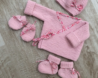 Béguin Bébé Tricoté Main, Laine Mérinos Et Coton, Taille 0-3 Mois, Blanc, Neuf Avec étiquettes