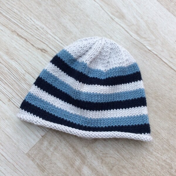 Bonnet bébé, bonnet pure laine, Mérinos (100%), bonnet jersey, tricoté à la main, bonnet à rayures, bonnet laine