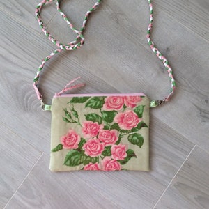 bolsa, cartera, bolso pequeño, bandolera, flores, bolso, tela vieja, bolsa de tela, bolsa portátil
