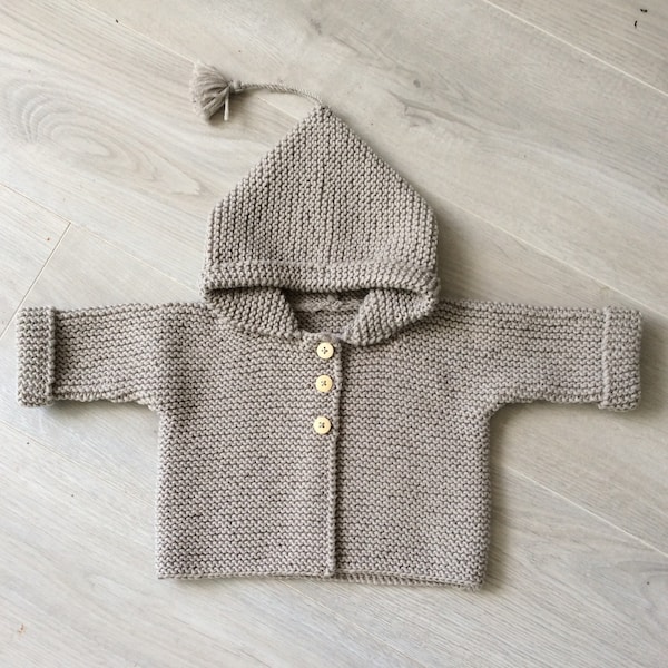 Veste à capuche, manteau bébé, veste bébé, pure laine, 100% Mérinos, gilet bébé, manteau à capuche, tricoté à la main, burnous fait main