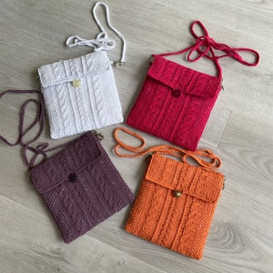 pochette, sacoche, petit sac, tricoté à la main, coton, bandoulière, besace