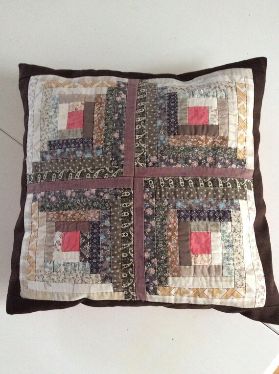 Log Cabin Patchwork Pillow Cushion Cushion Etsy