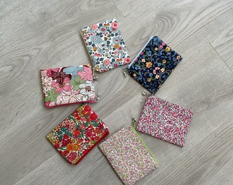 Mini Liberty print pouch, women's coin purse, card holder, Liberty fabric, flat pouch, clutch, fabric, ready to ship
