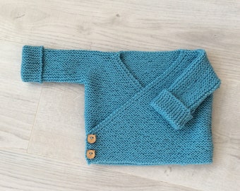 Baby bra, wrap in pure 100% merino wool, wool crossover bra, layette, baby cardigan, hand knitted