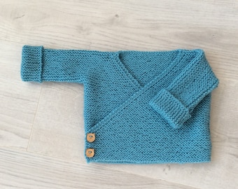 Brassière bébé, cache-coeur en pure laine 100% mérinos, brassière croisée laine, layette, gilet bébé, tricoté la main