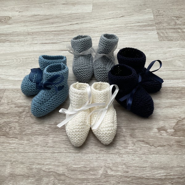 Chaussons bébé en pure laine 100% mérinos, 0/3 mois, bottons, chaussons tricotés à la main