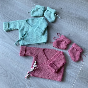 Baby set, newborn baby outfit, pure wool (100% Merino), hand knitted, baby vest, baby booties, baby outfit, liberty